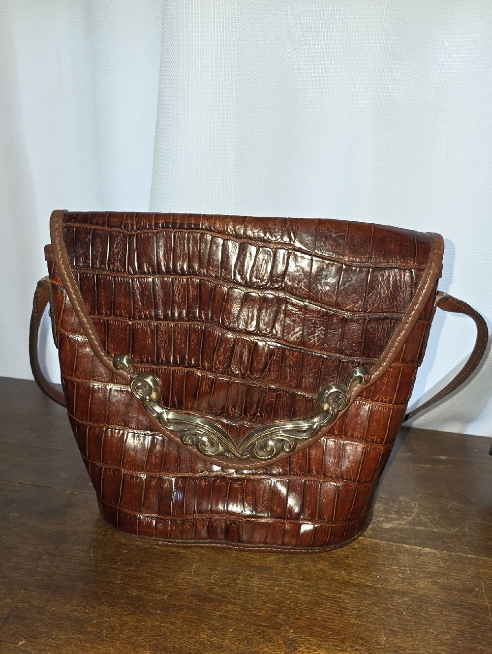 Vintage Brighton Brown Croc-Embossed Leather Shoulder Bag
